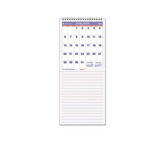 AAGPME528 Mini Monthly Wall Calendar With Erasable Backer, 6-1/2" x 15", White, 2013 By AT-A-GLANCE