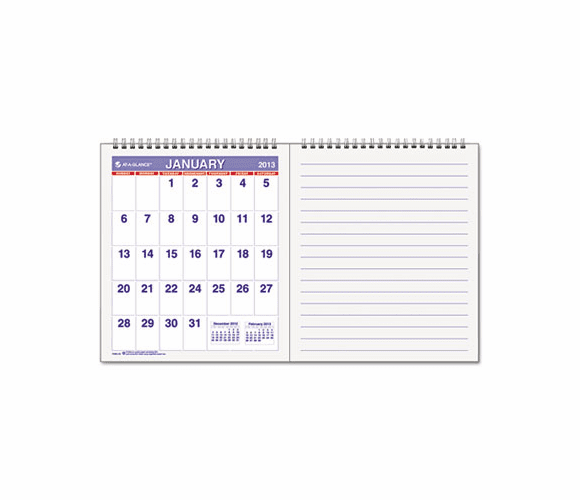 AAGPMN528 Mini Monthly Wall Calendar With Notes Pages, 13 x 7-1/2", White, 2013 By AT-A-GLANCE