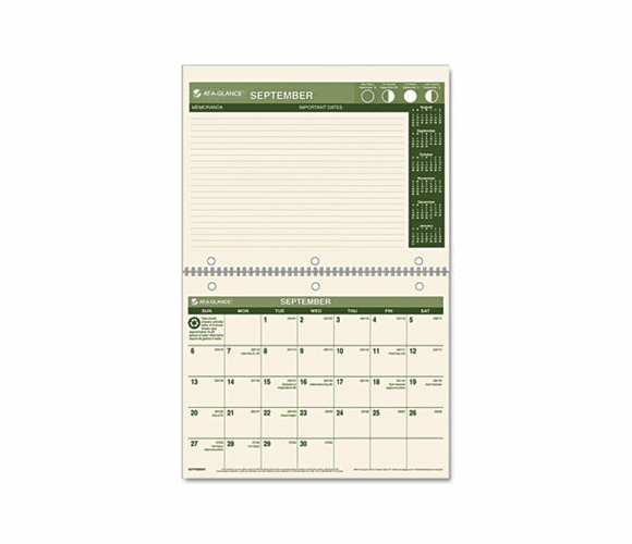 AAGSK16G16 Recycled Monthly Desk/Wall Calendar, 11 x 8-1/2, Cream/Green, 2012-2013 By AT-A-GLANCE