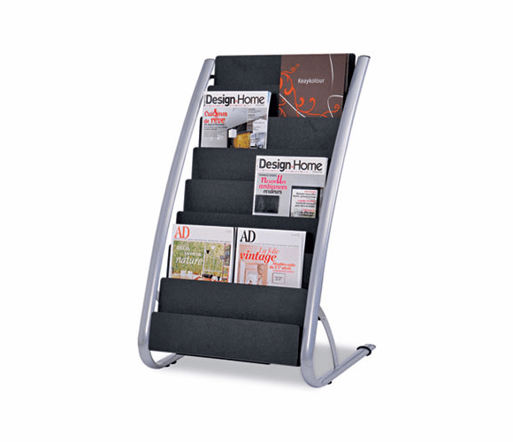 ABADDEXPO8 Literature Floor 8-Pocket Display Rack, 22-7/8w x 19-3/4d x 36-5/8h, BLK/Chrome By ALBA