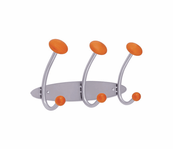 ABAPM3M 3-Peg Wall Rack, 15-1/4 x 6 x 10-7/8, Plastic, Wood Pegs, Silver-Finish Rack By ALBA