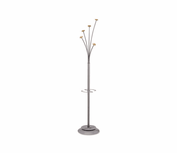 ABAPMFEST Festival Coat Tree w/Umbrella Holder, Five Knobs, Metal/Wood, Gray/Mahogany By ALBA