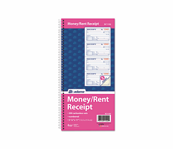 ABFSC1152 Two-Part Rent Receipt Book, 2 3/4 x 4 3/4, Two-Part Carbonless, 200 Forms By CARDINAL BRANDS INC.