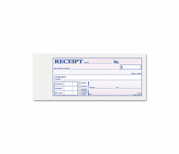 ABFTC2701 Receipt Book, 2 3/4 x 7 3/16, Three-Part Carbonless, 50 Forms By CARDINAL BRANDS INC.