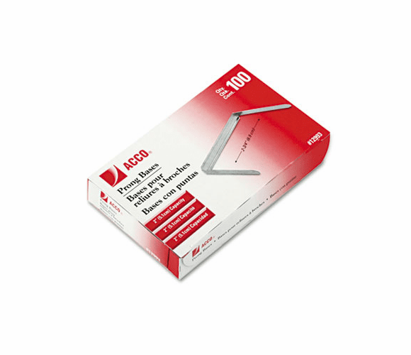 ACC12993 Prong Paper File Fasteners, Two Inch Base, Steel, 100/Box By ACCO BRANDS, INC.