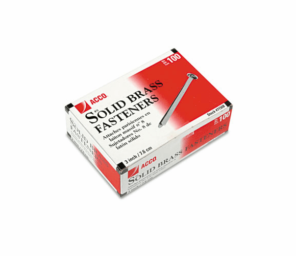 ACC71508 Brass Prong Paper File Fasteners, Three Inches Long, 100/Box By ACCO BRANDS, INC.