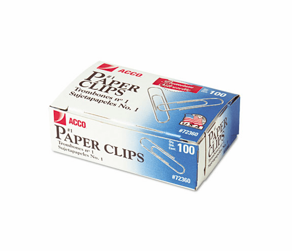 ACC72360 Smooth Finish Premium Paper Clips, Wire, No. 1, Silver, 100/Box, 10 Boxes/Pack By ACCO BRANDS, INC.