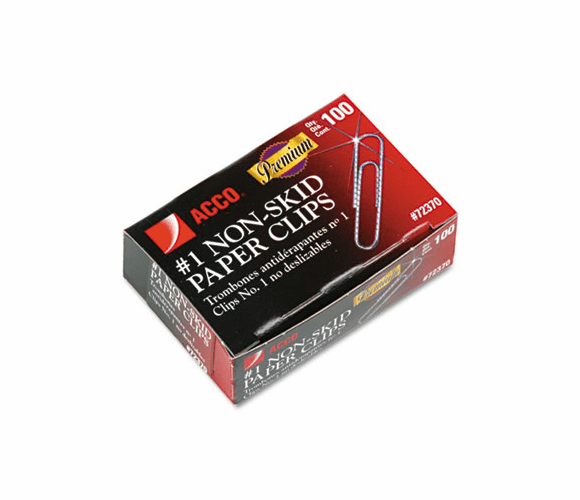 ACC72370 Nonskid Premium Paper Clips, Wire, No. 1, Silver, 100/Box, 10 Boxes/Pack By ACCO BRANDS, INC.