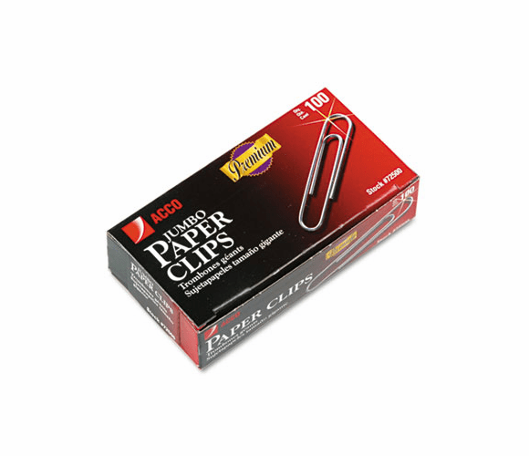 ACC72500 Smooth Finish Premium Paper Clips, Wire, Jumbo, Silver, 100/Box, 10 Boxes/Pack By ACCO BRANDS, INC.