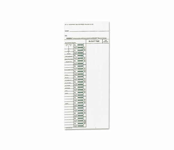 ACP096103080 Time Card for Model ATT310 Electronic Totalizing Time Recorder, Weekly, 200/Pack By ACRO PRINT TIME RECORDER
