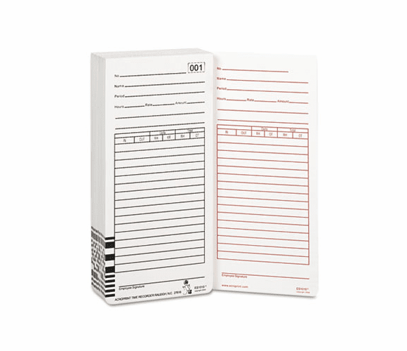 ACP099111000 Time Card for Es1000 Electronic Totalizing Payroll Recorder, 100/Pack By ACRO PRINT TIME RECORDER