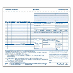 Adams Auto Repair Order Forms, 8.5 x 7.44 Inch, 3-Part, Carbonless, 50-Pack, White and Canary (GT3870)