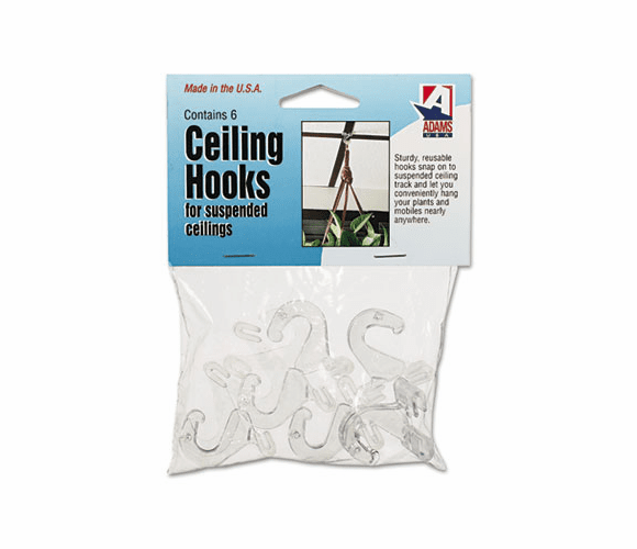 ADM1900993241 Clear Plastic Ceiling Hooks, 5/16 x 3/4 x 1-3/8, 6 Hooks/Pack By ADAMS MANUFACTURING CORP.