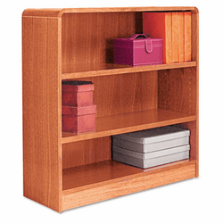 ALEBCR33636MO Radius Corner Wood Veneer Bookcase, 3-Shelf, 35-3/8w x 11-3/4d x 36h, Medium Oak By ALERA