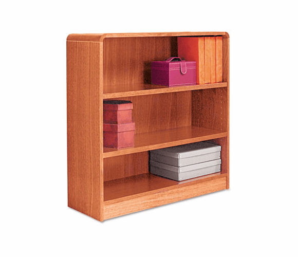 ALEBCR33636MO Radius Corner Wood Veneer Bookcase, 3-Shelf, 35-3/8w x 11-3/4d x 36h, Medium Oak By ALERA