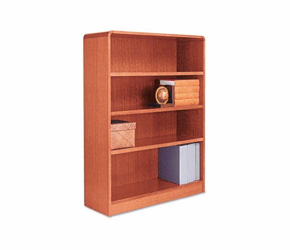 ALEBCR44836MO Radius Corner Wood Veneer Bookcase, 4-Shelf, 35-3/8 x 11-3/4 x 48, Medium Oak By ALERA