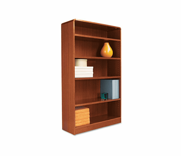 ALEBCR56036MC Radius Corner Wood Veneer Bookcase, 5-Shelf, 35-3/8 x 11-3/4 x 60, Medium Cherry By ALERA