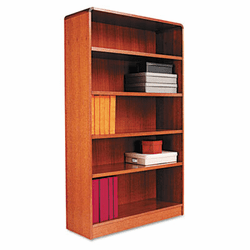 ALEBCR56036MO Radius Corner Wood Veneer Bookcase, 5-Shelf, 35-3/8 x 11-3/4 x 60, Medium Oak By ALERA