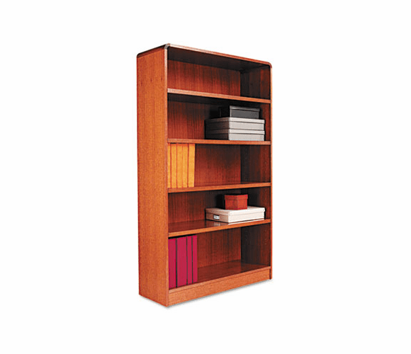ALEBCR56036MO Radius Corner Wood Veneer Bookcase, 5-Shelf, 35-3/8 x 11-3/4 x 60, Medium Oak By ALERA