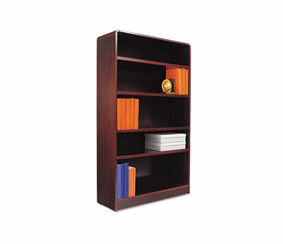 ALEBCR56036MY Radius Corner Bookcase, Wood Veneer, 5-Shelf, 35-3/8w x 11-3/4d x 60h, Mahogany By ALERA