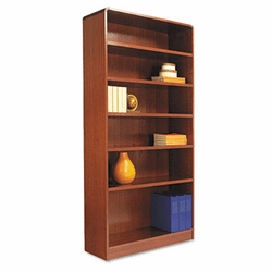 ALEBCR67236MC Radius Corner Wood Veneer Bookcase, 6-Shelf, 35-3/8 x 11-3/4 x 72, Medium Cherry By ALERA