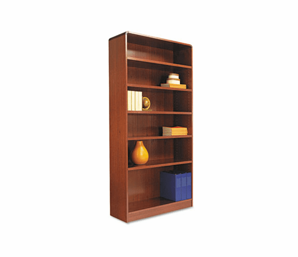 ALEBCR67236MC Radius Corner Wood Veneer Bookcase, 6-Shelf, 35-3/8 x 11-3/4 x 72, Medium Cherry By ALERA