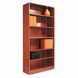 ALEBCR67236MO Radius Corner Wood Veneer Bookcase, 6-Shelf, 35-3/8w x 11-3/4d x 72h, Medium Oak By ALERA