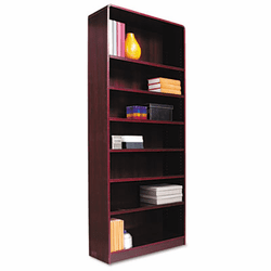 ALEBCR78436MY Radius Corner Bookcase, Wood Veneer, 7-Shelf, 35-3/8w x 11-3/4d x 84h, Mahogany By ALERA