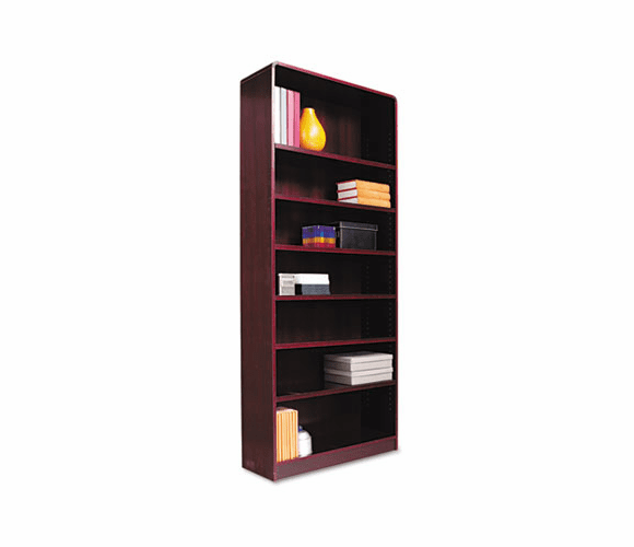 ALEBCR78436MY Radius Corner Bookcase, Wood Veneer, 7-Shelf, 35-3/8w x 11-3/4d x 84h, Mahogany By ALERA