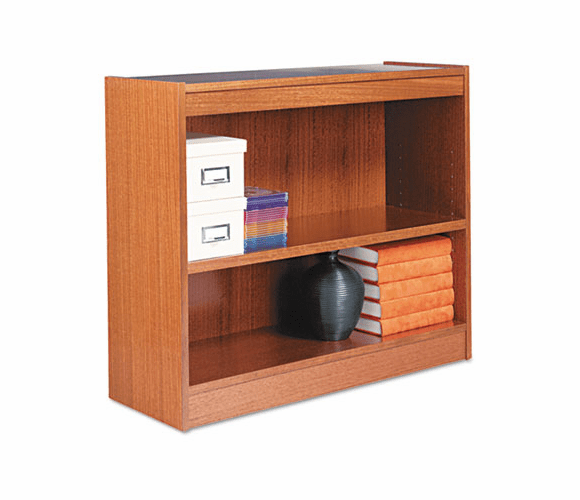 ALEBCS23036MO Square Corner Wood Veneer Bookcase, 2-Shelf, 35-3/8w x 11-3/4d x 30h, Medium Oak By ALERA