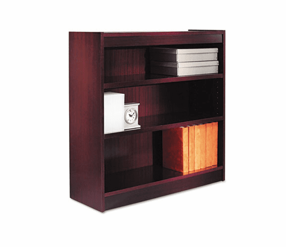 ALEBCS33636MY Square Corner Bookcase, Wood Veneer, 3-Shelf, 35-3/8w x 11-3/4d x 36h, Mahogany By ALERA