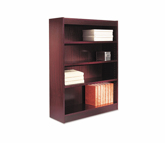 ALEBCS44836MY Square Corner Bookcase, Wood Veneer, 4-Shelf, 35-3/8w x 11-3/4d x 48h, Mahogany By ALERA
