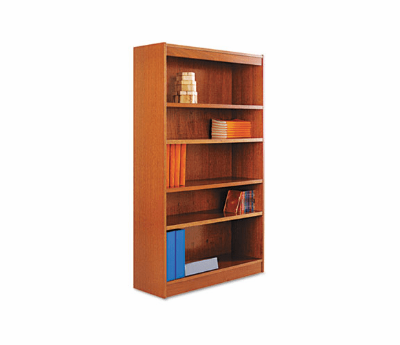 ALEBCS56036MC Square Corner Wood Veneer Bookcase, 5-Shelf, 35-3/8 x 11-3/4 x 60, Medium Cherry By ALERA