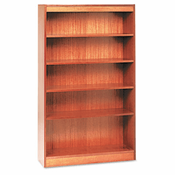 ALEBCS56036MO Square Corner Wood Veneer Bookcase, 5-Shelf, 35-3/8w x 11-3/4d x 60h, Medium Oak By ALERA