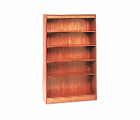 ALEBCS56036MO Square Corner Wood Veneer Bookcase, 5-Shelf, 35-3/8w x 11-3/4d x 60h, Medium Oak By ALERA