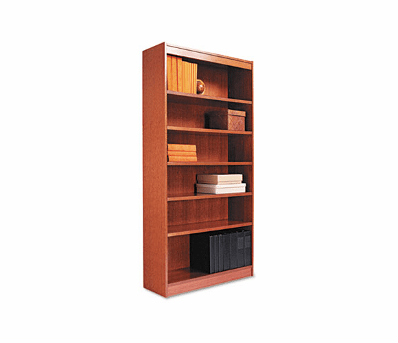 ALEBCS67236MC Square Corner Wood Veneer Bookcase, 6-Shelf, 35-3/8 x 11-3/4 x 72, Medium Cherry By ALERA
