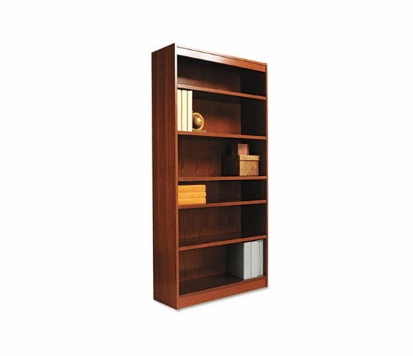 ALEBCS67236MO Square Corner Wood Veneer Bookcase, 6-Shelf, 35-3/8w x 11-3/4d x 72h, Medium Oak By ALERA