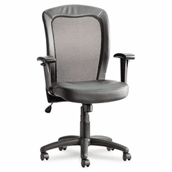 ALEEA42ME10B Easton Series Mesh/Leather Mid-Back Synchro-Tilt Chair, Black Leather By ALERA