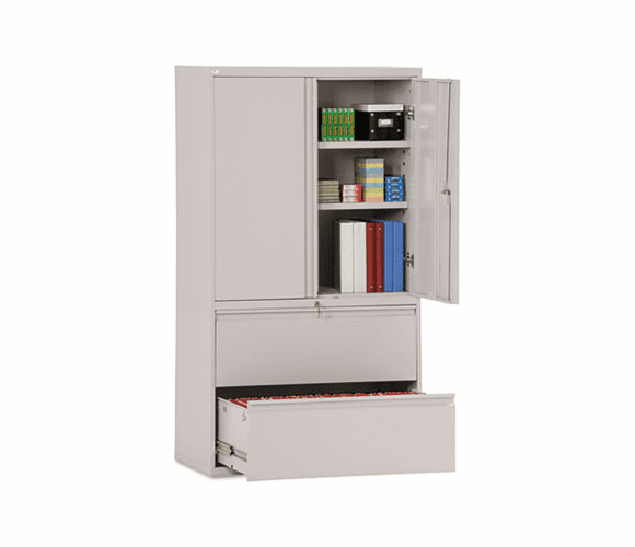 ALELA563619LG Two-Drawer Lateral File Cabinet With Storage, 36w x 19-1/4d x 65-1/4h, Lt. Gray By ALERA
