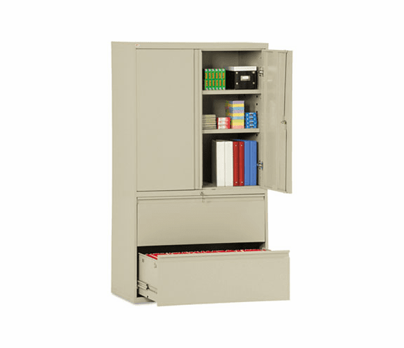 ALELA563619PY Two-Drawer Lateral File Cabinet With Storage, 36w x 19-1/4d x 65-1/4h, Putty By ALERA