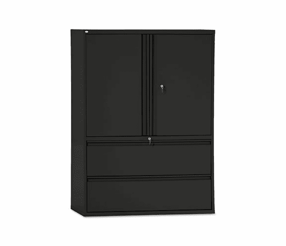 ALELA564219BL Two-Drawer Lateral File Cabinet With Storage, 42w x 19-1/4d x 65-1/4h, Black By ALERA