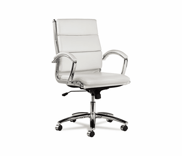 ALENR4206 Neratoli Mid-Back Swivel/Tilt Chair, White Faux Leather, Chrome Frame By ALERA