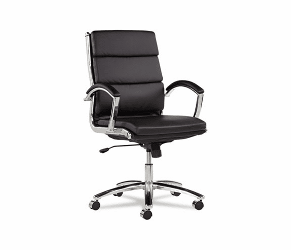 ALENR4219 Neratoli Mid-Back Swivel/Tilt Chair, Black Soft-Touch Leather, Chrome Frame By ALERA