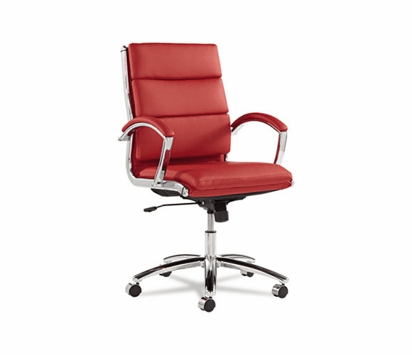 ALENR4239 Neratoli Mid-Back Swivel/Tilt Chair, Red Soft-Touch Leather, Chrome Frame By ALERA