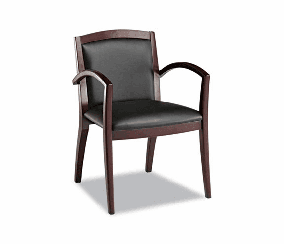 ALERL43BLS10M Reception Lounge Series Guest Chair, Mahogany/Black Leather By ALERA