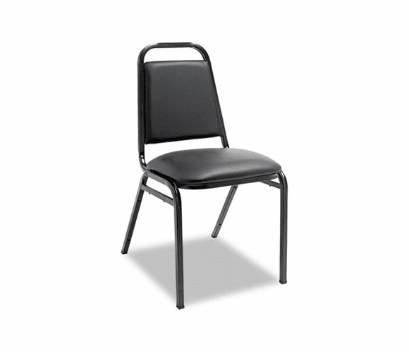 ALESC68VY10B Upholstered Stacking Chairs w/Square Back, Black Vinyl, Black Frame, 4/Carton By ALERA