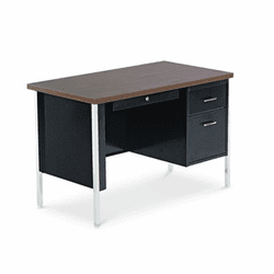 ALESD214824BW Single Pedestal Steel Desk, 45w x 24d x 29-1/2h, Walnut/Black By ALERA