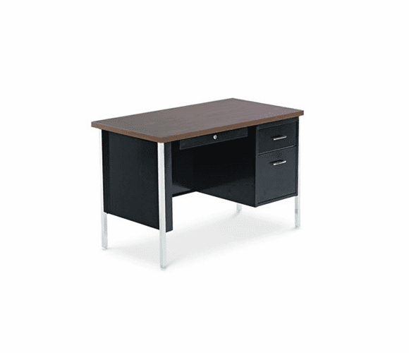 ALESD214824BW Single Pedestal Steel Desk, 45w x 24d x 29-1/2h, Walnut/Black By ALERA