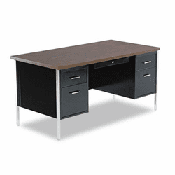 ALESD216030BW Double Pedestal Steel Desk, 60w x 30d x 29-1/2h, Walnut/Black By ALERA