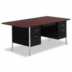 ALESD217236BW Double Pedestal Steel Desk, 72w x 36d x 29-1/2h, Walnut/Black By ALERA